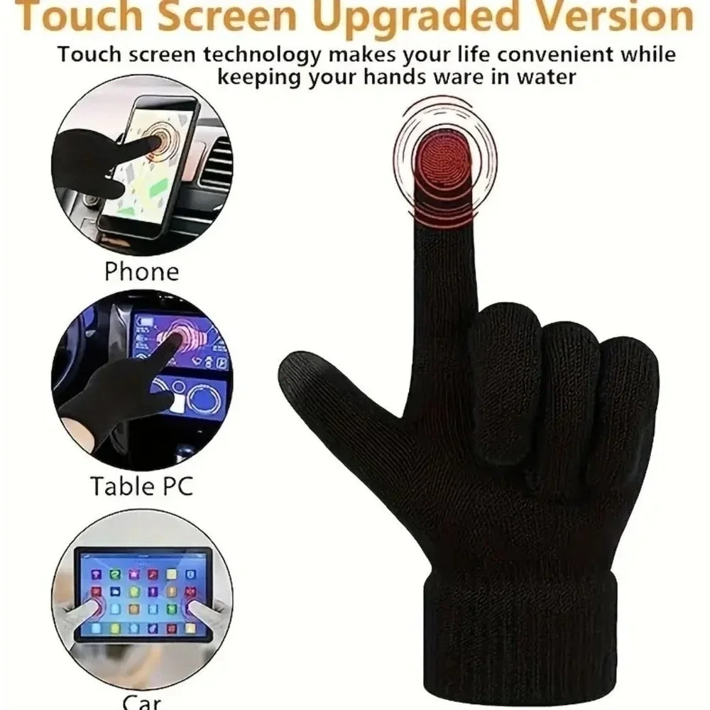 Womens Thermal Warm Thick Plush Lined Touchscreen Gray Gloves NEW Winter‎ OS